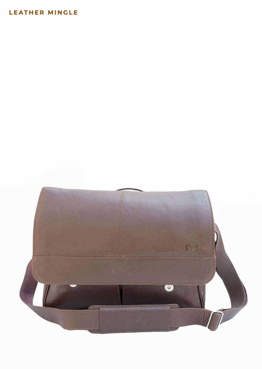 Unisex Brown Leather Shoulder Laptop Bag -Leather Mingle