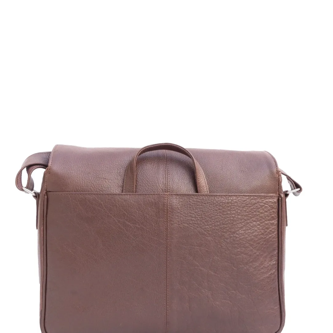 Unisex Brown Leather Shoulder Laptop Bag -Leather Mingle