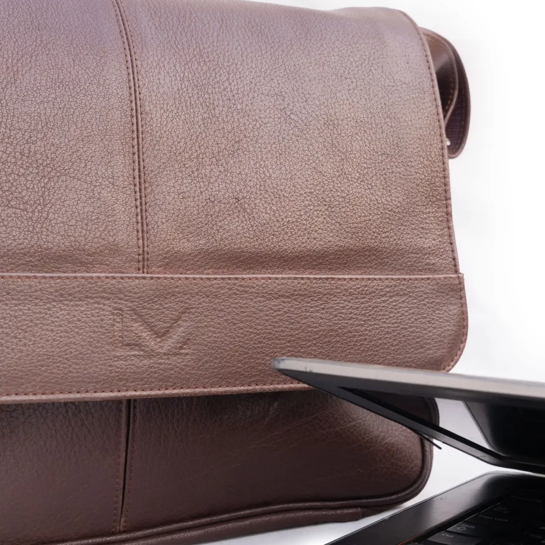 Unisex Brown Leather Shoulder Laptop Bag -Leather Mingle