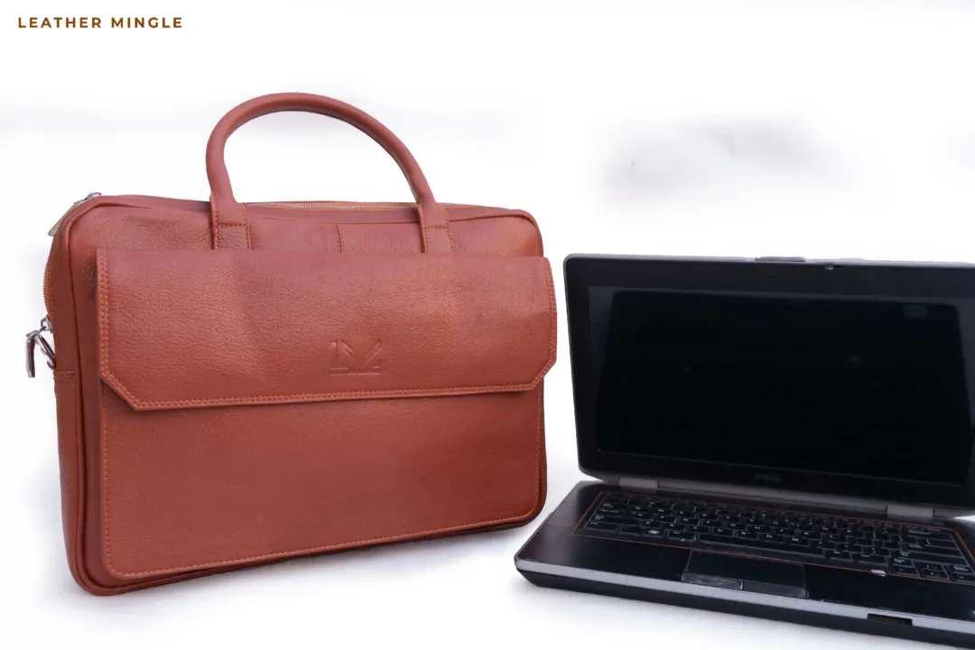 Unisex Copper Rust Leather Business Laptop Bag - Leather Mingle