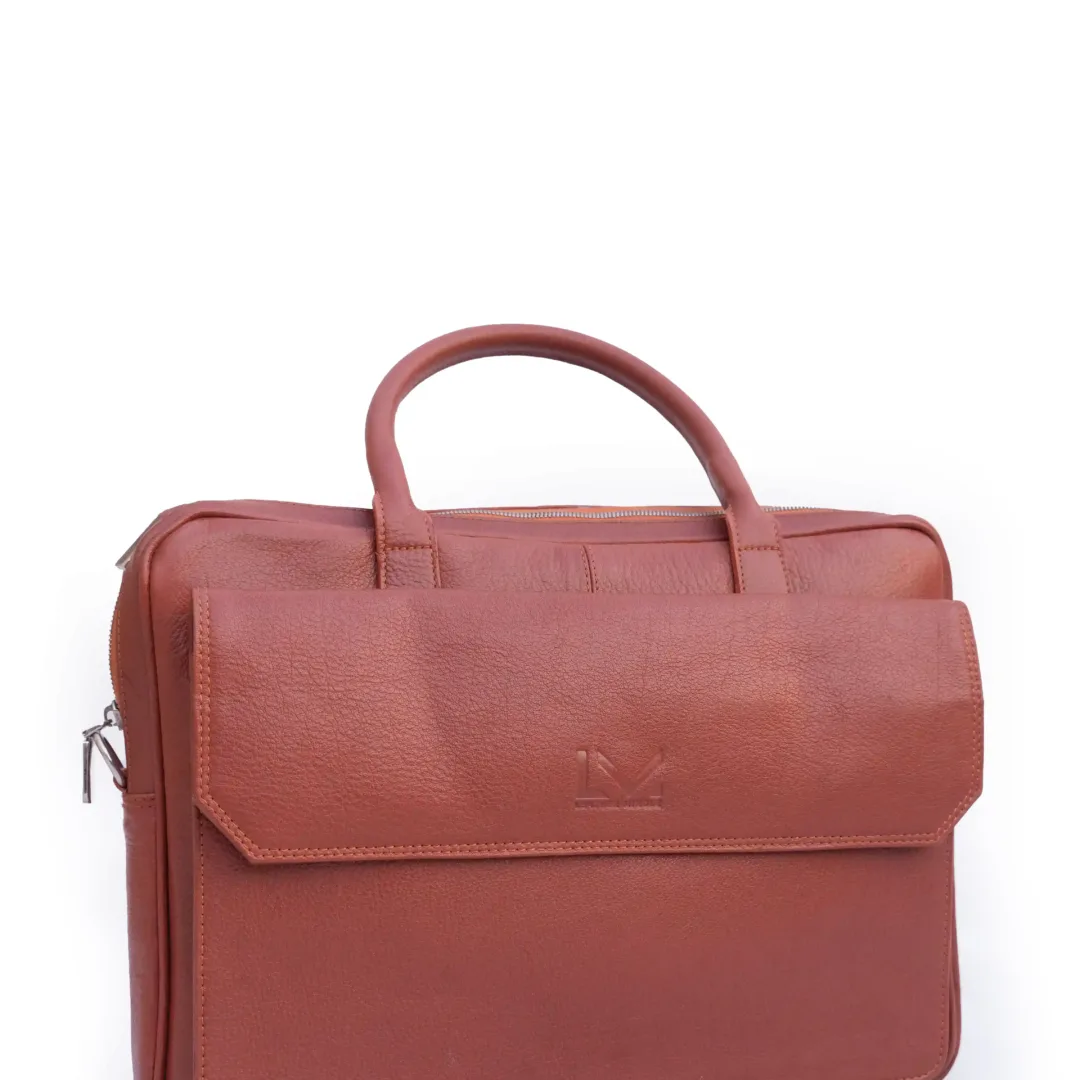 Unisex Copper Rust Leather Business Laptop Bag - Leather Mingle