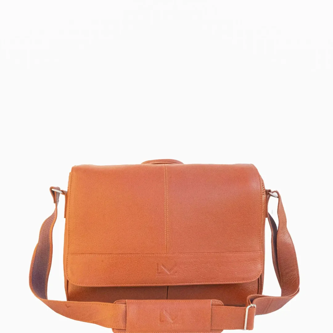 Unisex Copper Rust Leather Shoulder Laptop Bag -Leather Mingle