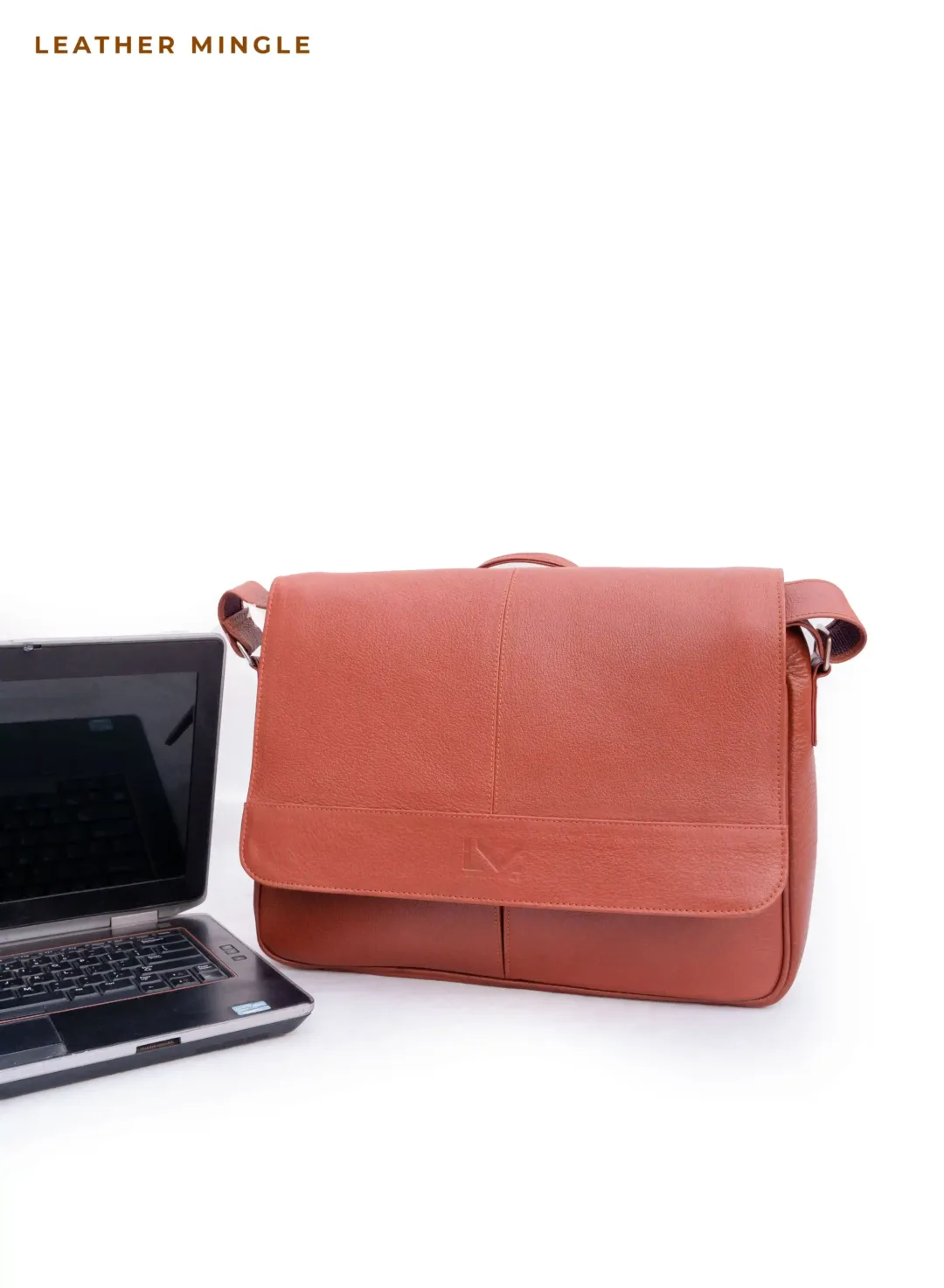 Unisex Copper Rust Leather Shoulder Laptop Bag -Leather Mingle