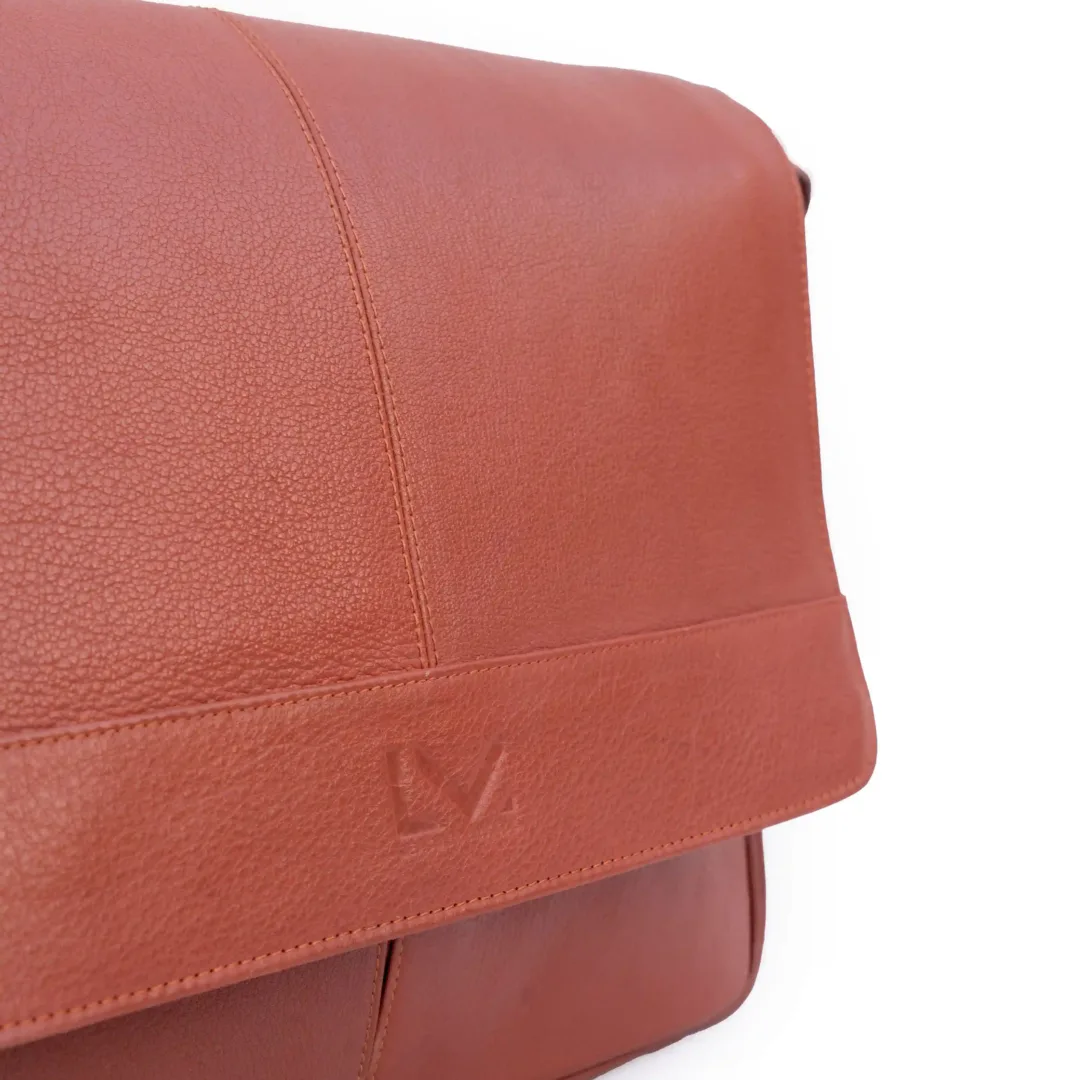 Unisex Copper Rust Leather Shoulder Laptop Bag -Leather Mingle