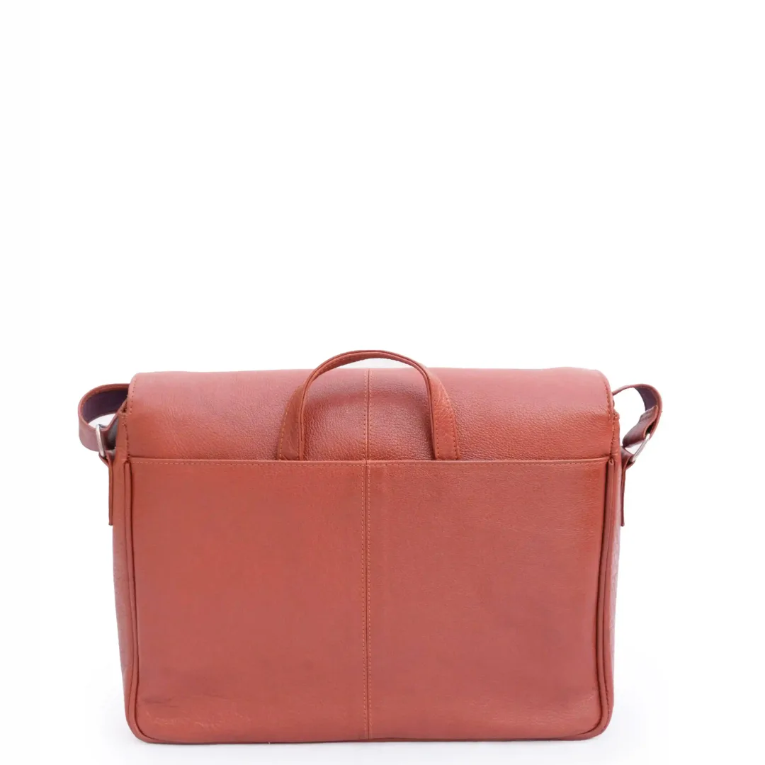 Unisex Copper Rust Leather Shoulder Laptop Bag -Leather Mingle