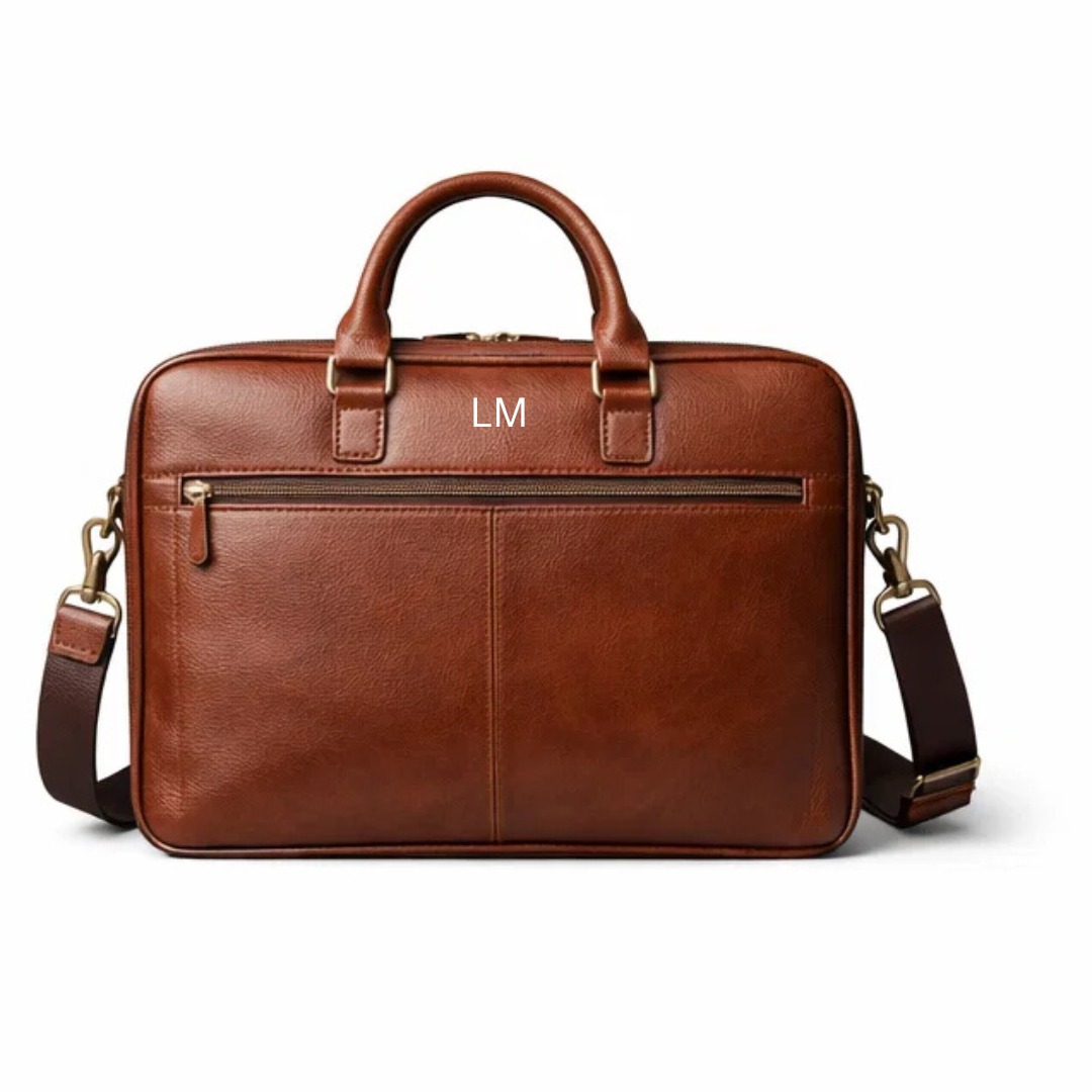 Unisex Brown Leather Laptop Briefcase
