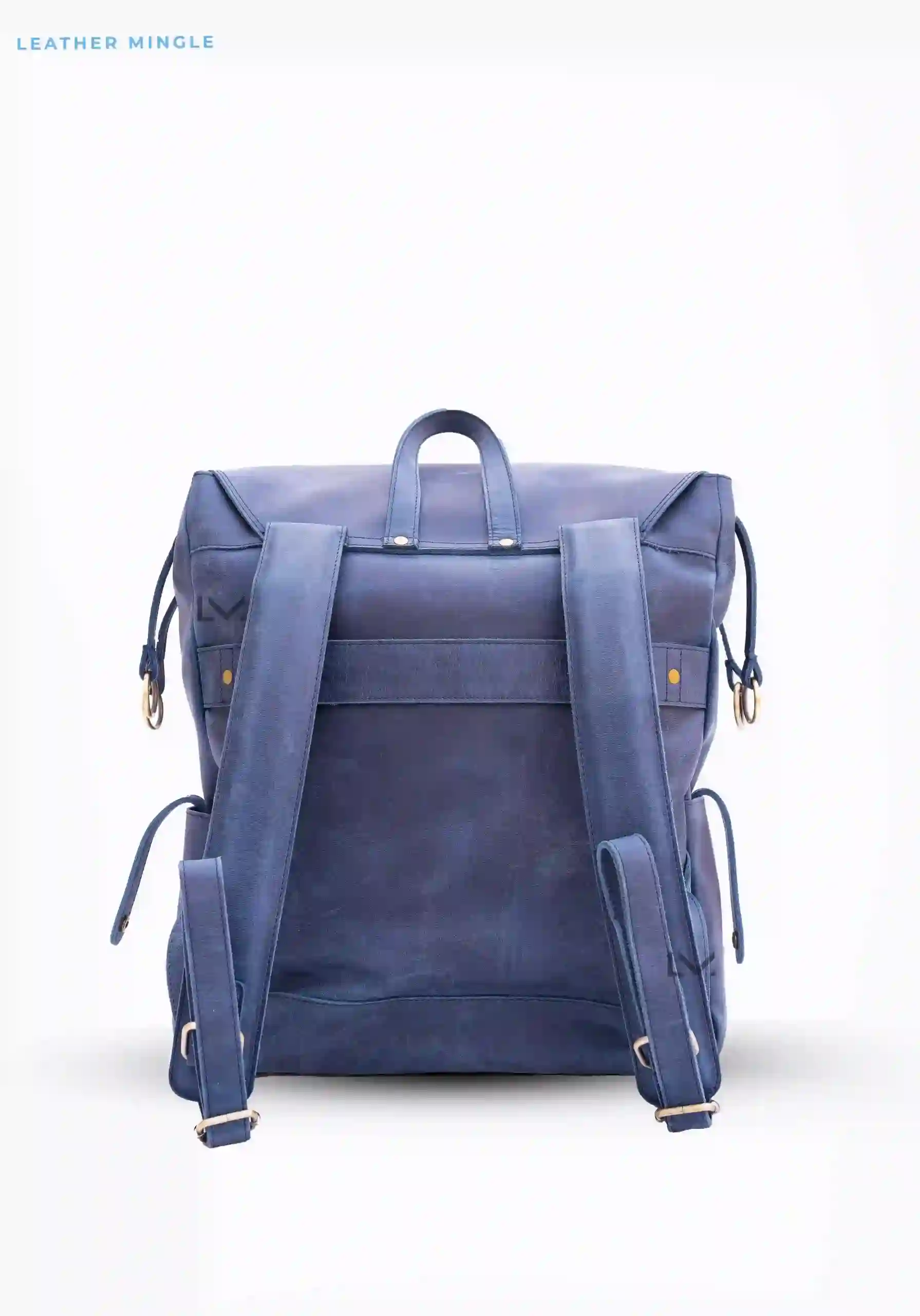 Blue Leather Flap Top Backpack Blue Leather Flap Top Backpack