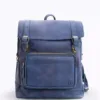 Blue Leather Flap Top Backpack