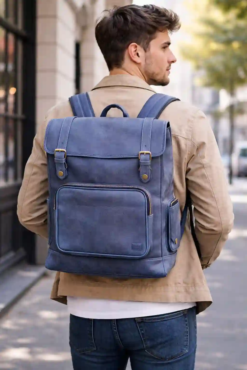 Blue Leather Flap Top Backpack 2 Blue Leather Flap Top Backpack