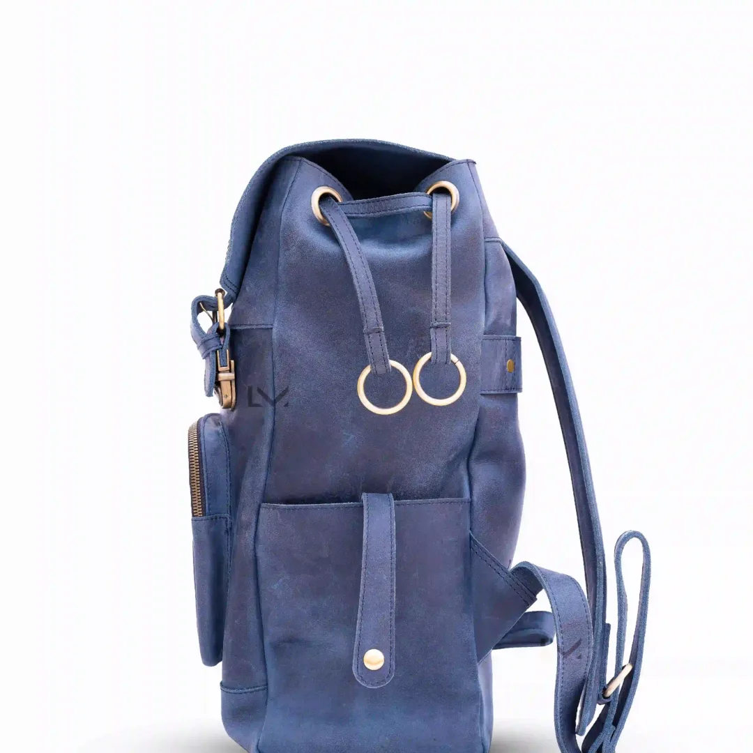 Blue Leather Backpack - Leather Mingle