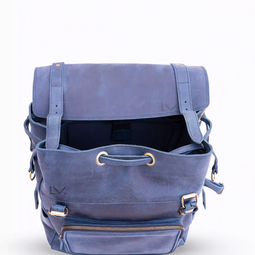Blue Leather Backpack - Leather Mingle