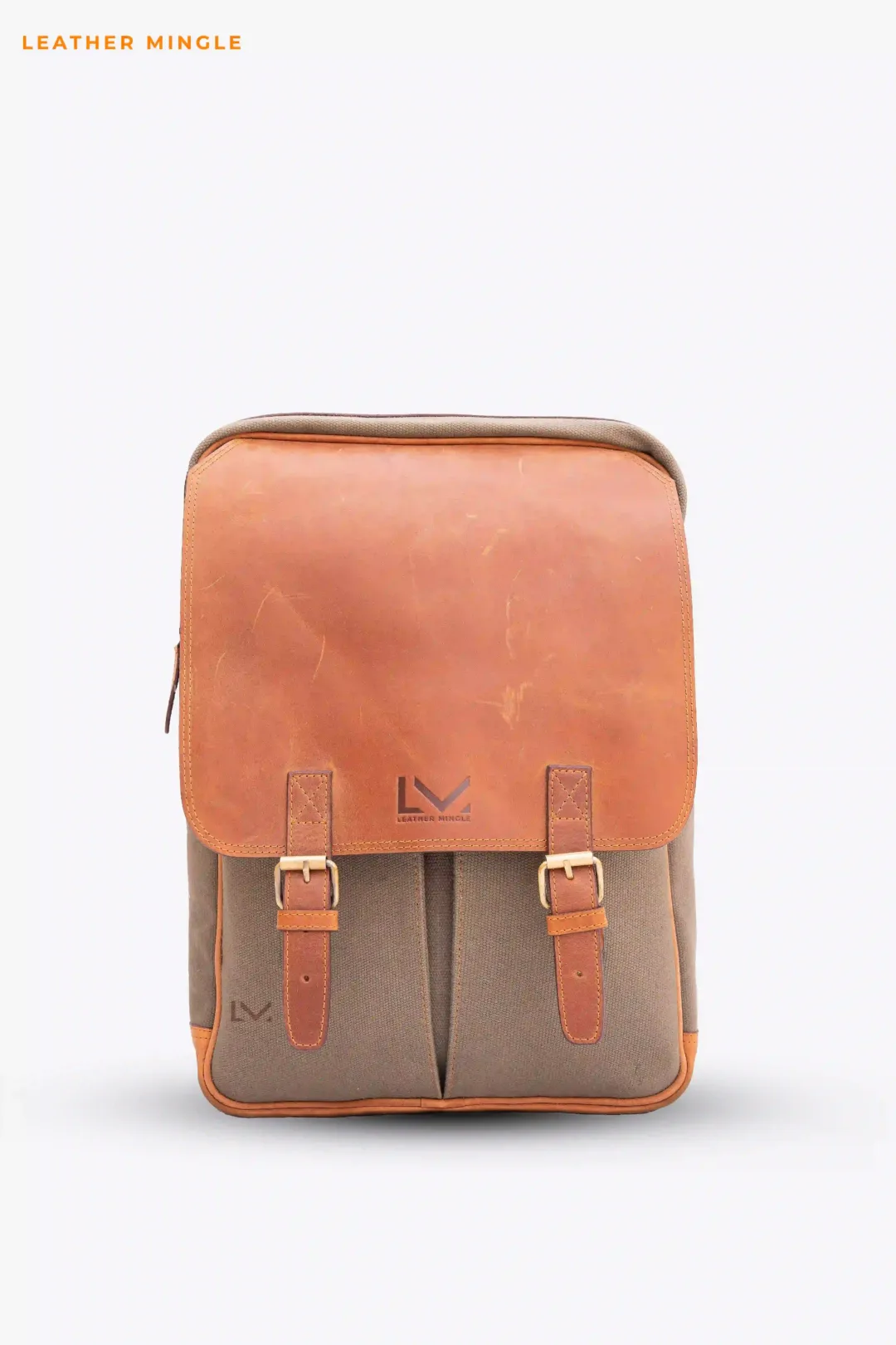 Brown Leather Canvas Backpack - Leather Mingle
