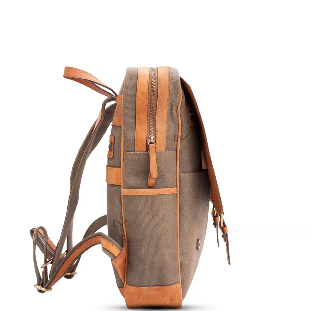 Brown Leather Canvas Backpack - Leather Mingle