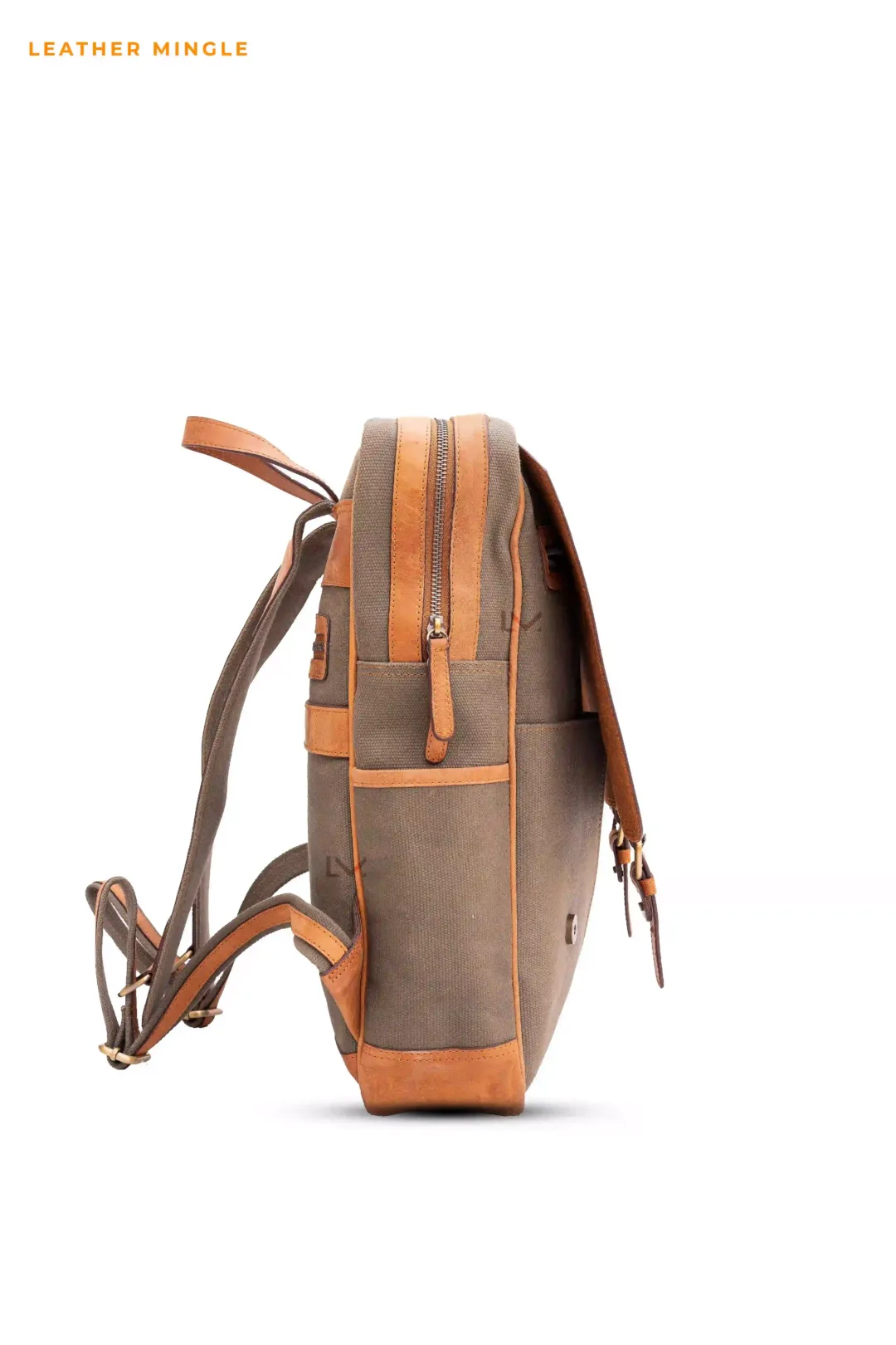 Brown Leather Canvas Backpack - Leather Mingle