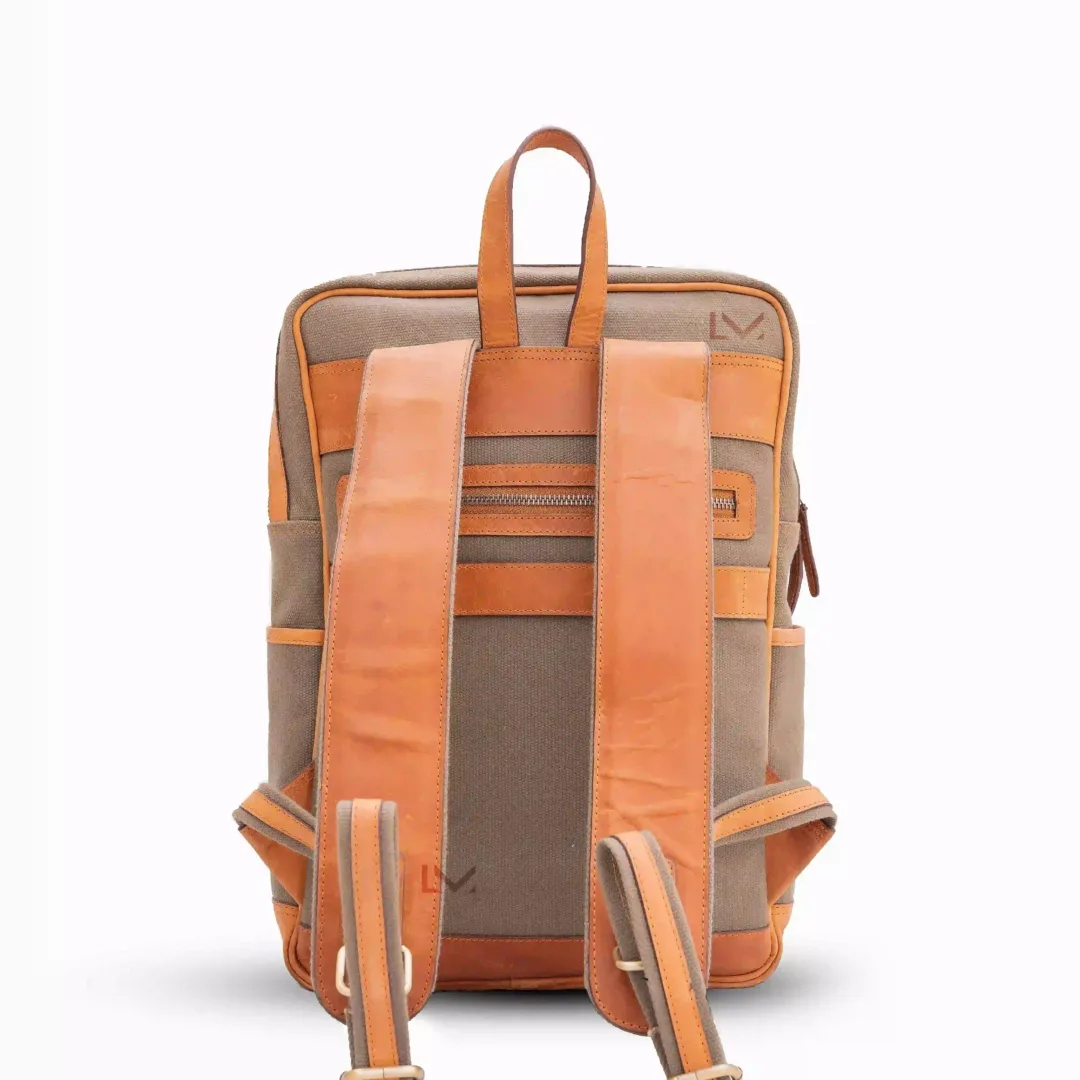 Brown Leather Canvas Backpack - Leather Mingle
