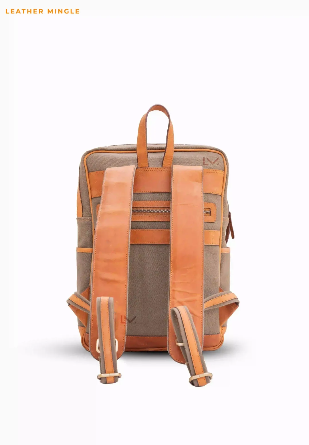 Brown Leather Canvas Backpack - Leather Mingle