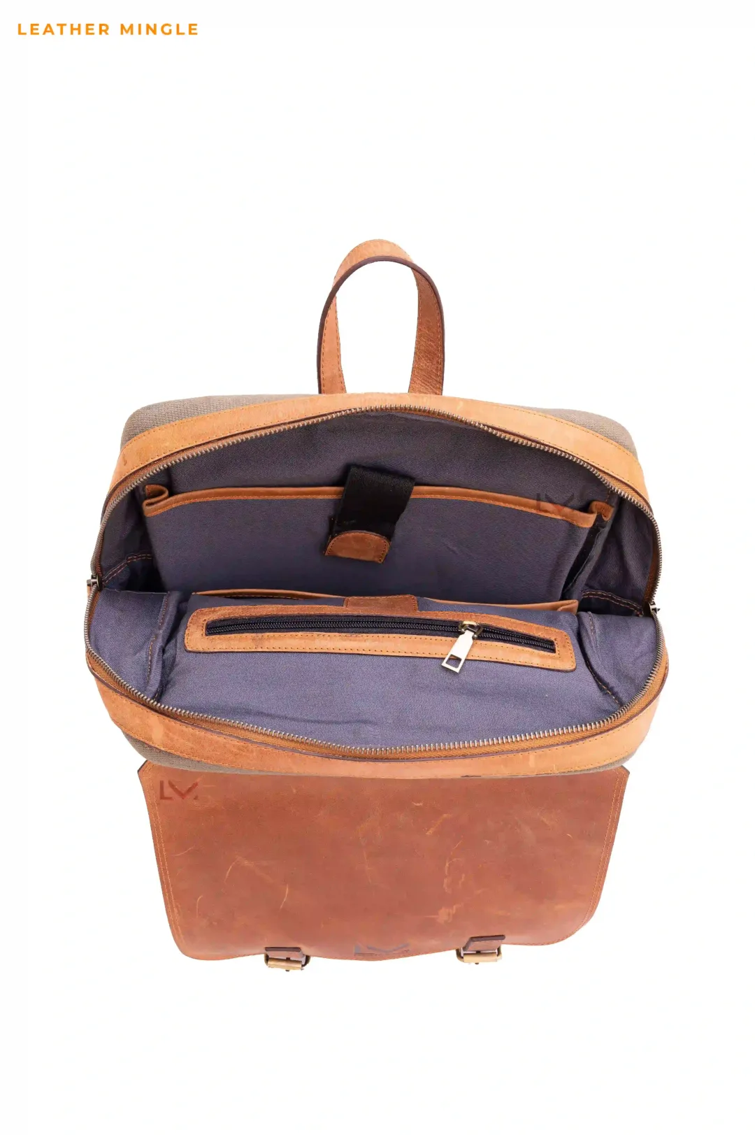 Brown Leather Canvas Backpack - Leather Mingle