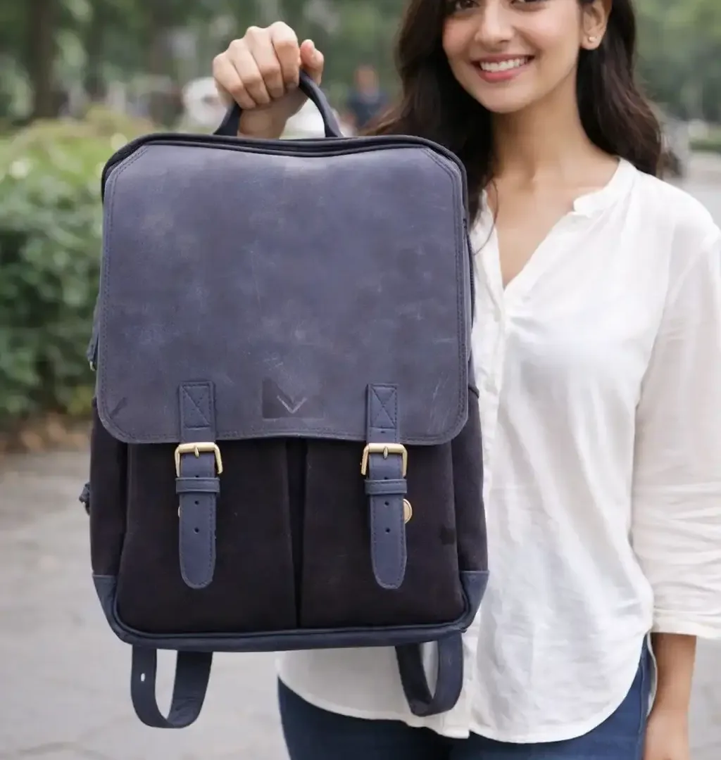 Unisex Navy & Black Urban Leather Backpack