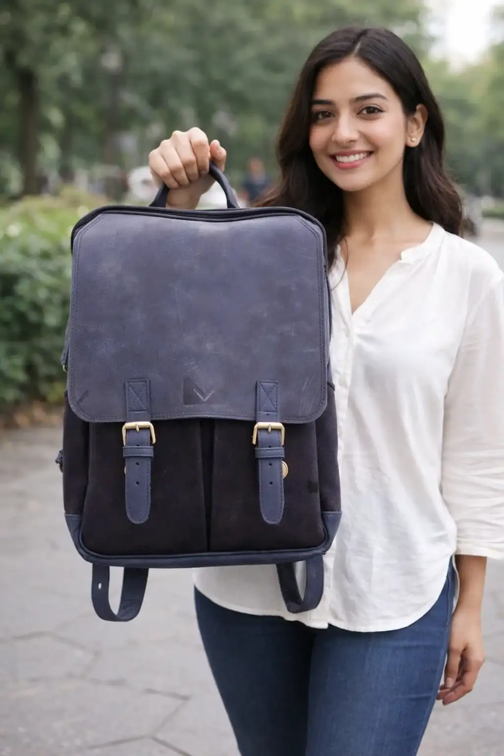 Unisex Navy & Black Urban Leather Backpack (1) Unisex Navy & Black Urban Leather Backpack