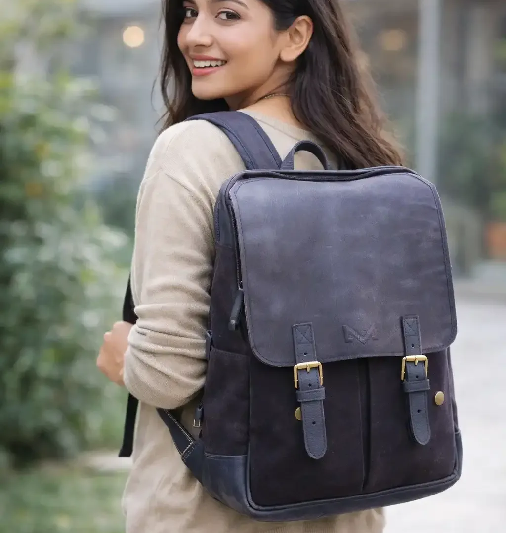 Unisex Navy & Black Urban Leather Backpack