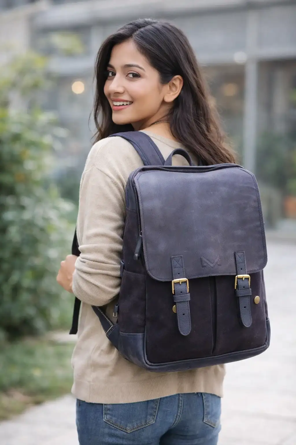 Unisex Navy & Black Urban Leather Backpack (2) Unisex Navy & Black Urban Leather Backpack