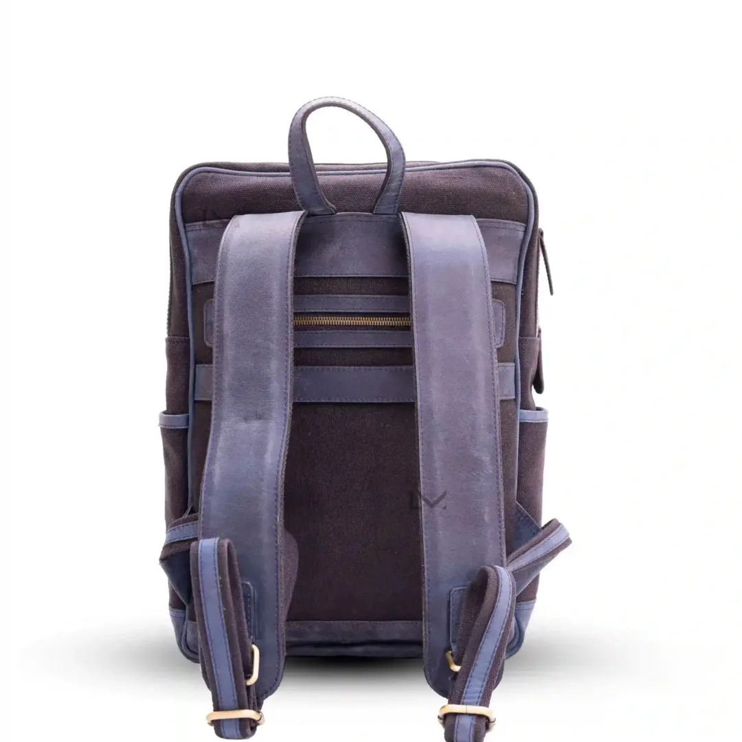 Unisex Navy & Black Urban Leather Backpack