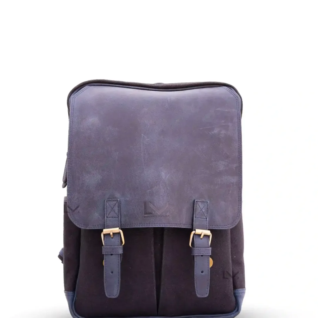 Unisex Navy & Black Urban Leather Backpack