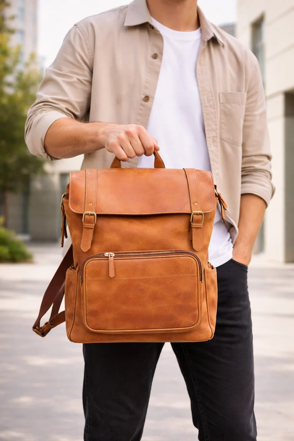 Vintage Brown Leather Flap Top Backpack (3) Vintage Brown Leather Flap Top Backpack