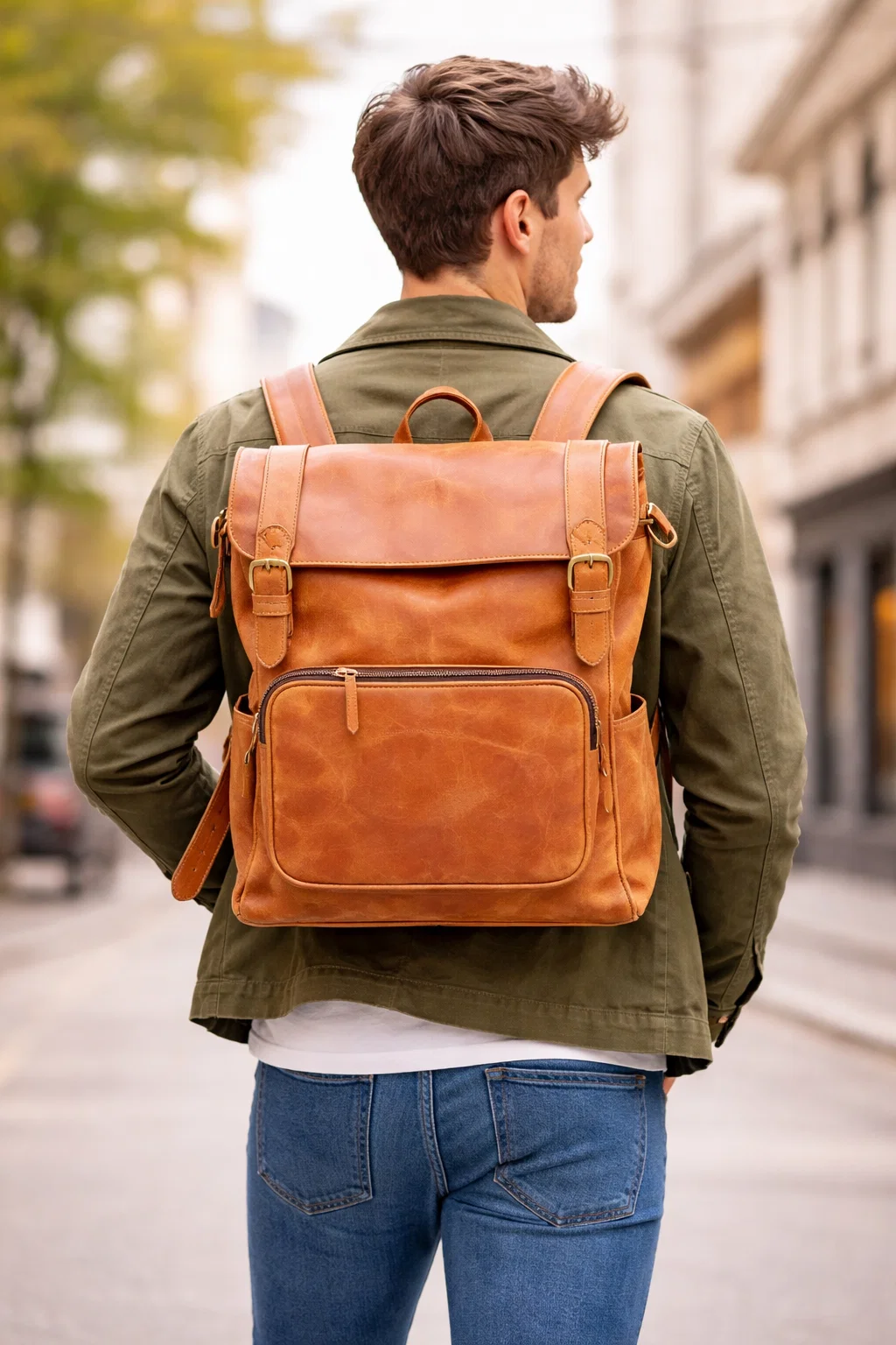 Vintage Brown Leather Flap Top Backpack (4) Vintage Brown Leather Flap Top Backpack